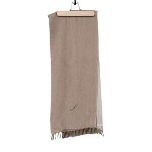 Red Envelope 100% Cashmere Fringe Scarf Tan/Beige Monogrammed "L"65"x12" +fringe